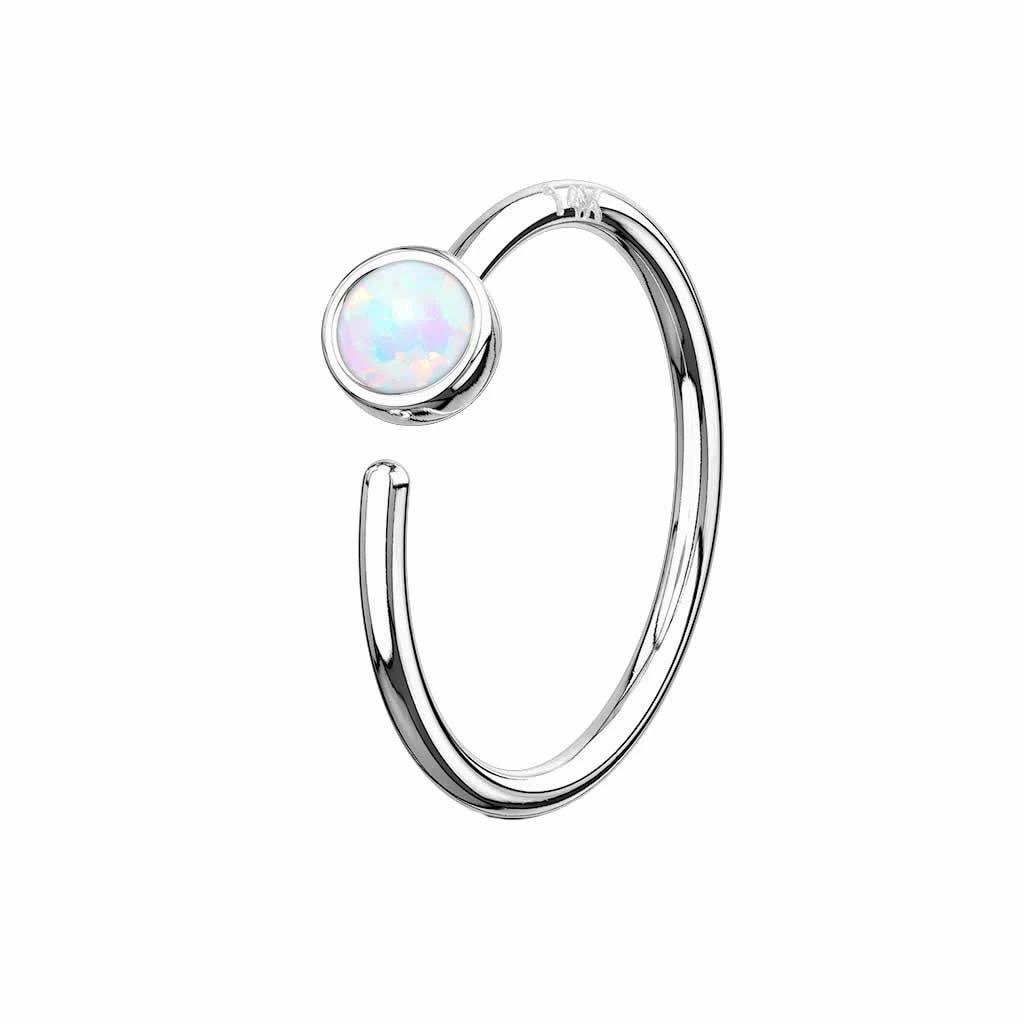 ボディピアス 14金ホワイトゴールド 20G オパール シームレスリング 20ゲージ 本物 14K 刻印あり 軟骨 ルーク ダイス トラガス 鼻 ノストリル 装着簡単 捻る w14-ncpxxxxop
