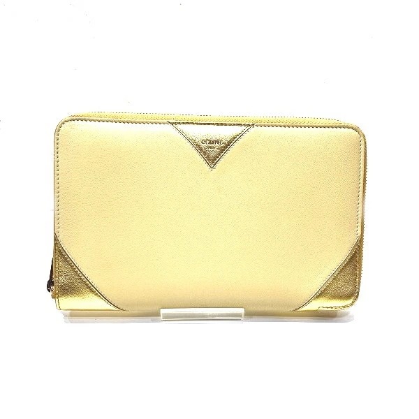 セリーヌ CELINE イエロー×ゴールド パスポートケース 長財布 レディース【中古】