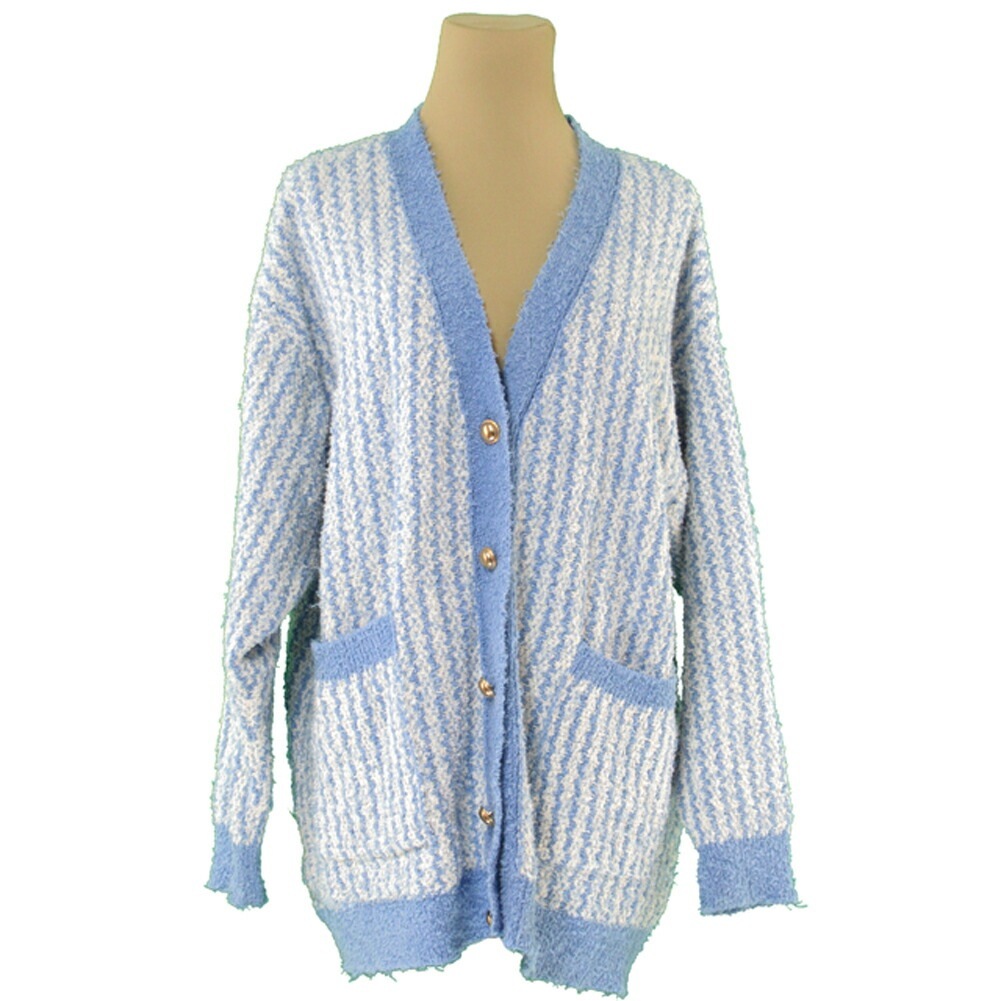 カーディガン ゴールドボタン 両サイドポケット Vネック レディース USA XS Sサイズ ブルー ホワイト 白 ゴールド 中古