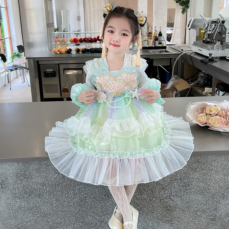 ガールズドレス2024年春秋新作スイート＆ウエスタンプリンセスドレスマーメイドロリータレディース長袖ドレス