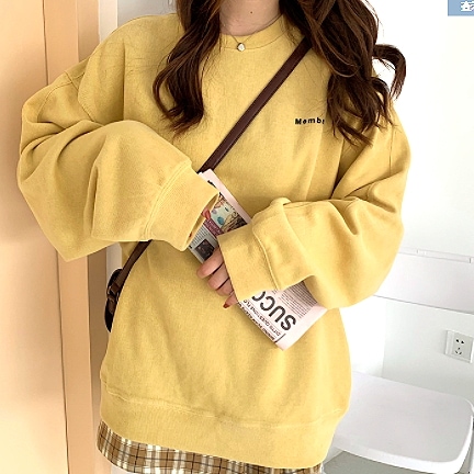 オーバーサイズ ロゴ刺しゅう チュニック丈 トップス プルオーバー トレーナー スウェット