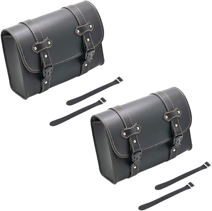 サイドバッグ バイク用 ツーリング 小物入れ 工具入れ ツール ポーチ 鞄 カバン 取り付け 固定 防水 PUレザー 黒 アメリカン 大容量( ブラック2個セット) 4,805円