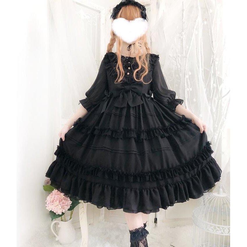 国内即発送 ワンピース ロリータ お姫様ドレス文化祭イベント 裾フリル ゴシック ロリータ半袖 ドレス ハロウィン サイズ L
