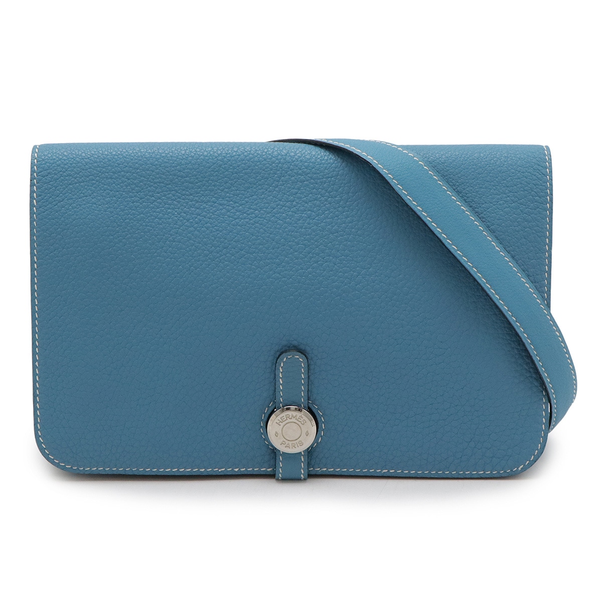 ドゴン ポッシュ ウエストポーチ ボディバッグ 2WAY クラッチバッグ トゴ レザー ブルージーン シルバー金