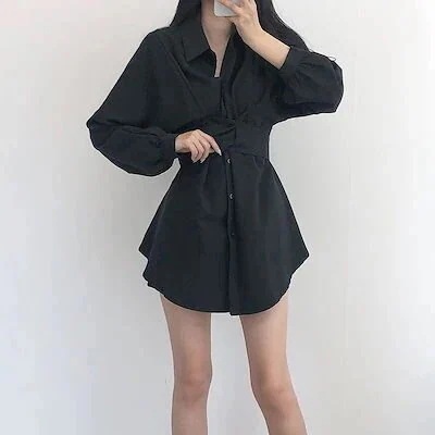 [現品/新品]シャツワンピース2点セット シャツ ブラウス シャツブラウス レディース 折り襟 長袖 無地 前開