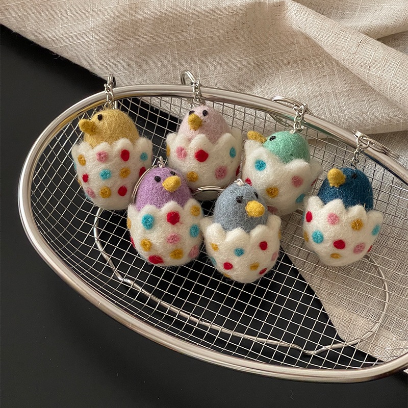 韓国可愛い卵殻ひよこキーホルダー輸入手作り羊毛フェルトバッグストラップ立体