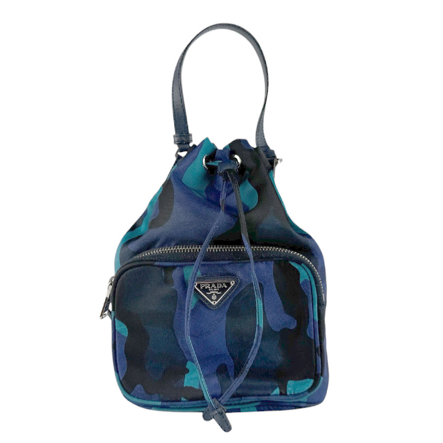 プラダ PRADA ハンドバッグ 斜め掛けショルダーバッグ ナイロン/レザー ネイビー/ブラック/ブルー シルバー レディース z9367