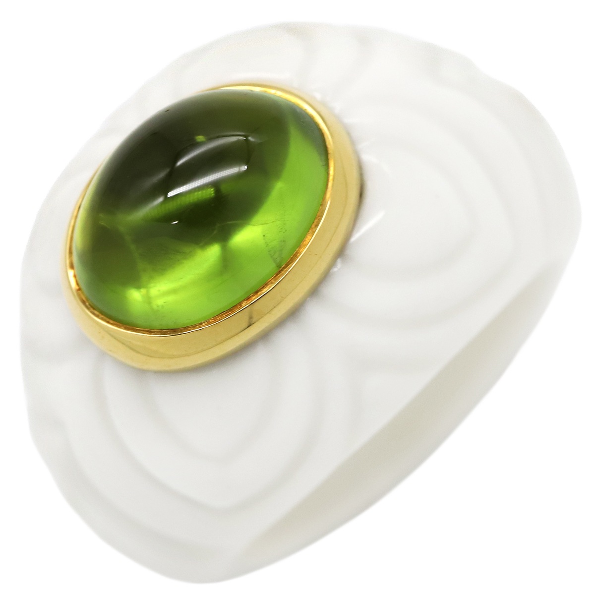 ブルガリ BVLGARI リング 指輪 チャンドラ K18YG ホワイトセラミック トルマリン ホワイト×グリーン 750 18金 トルマリン 9号 【箱】【中古】