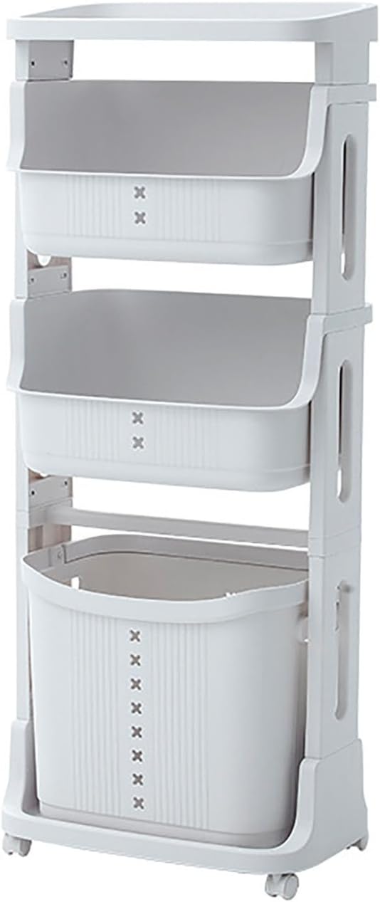 4段キャスター付き収納ラック 大容量で取り外し可能な棚 浴室・キッチン・洗面所対応 ホワイト