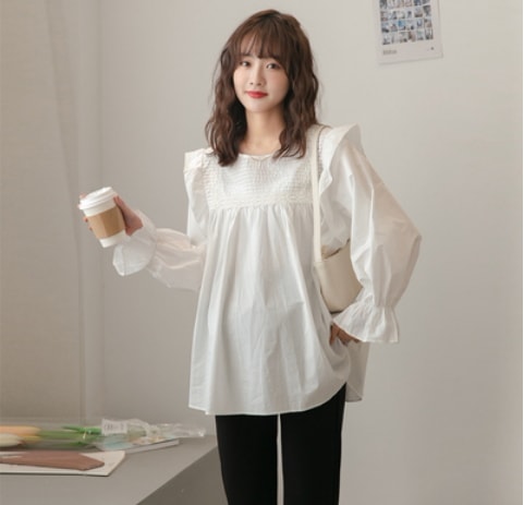 ふんわりシルエットブラウス ブラウス 長袖 爽やか 大人スタイル かわいい 大人可愛い きれいめ シンプル カジュアル 大人 上品 おしゃれ かっこいい レトロ アジアン 大人可愛い 大人女子