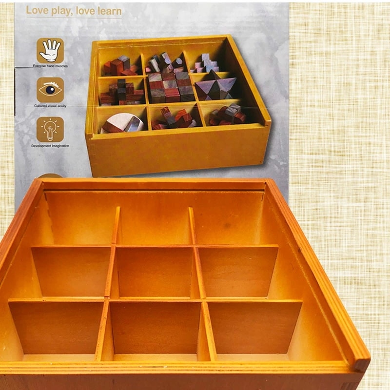 IQキューブ おもちゃ 知育玩具 ミニルービック 3D 立体パズル 木製 ウッドカラー 高齢者 お年寄り 種類選び コンパクト ブロック 9種類 早期知育 キッズ 学習 想像力 脳トレ 知能玩具 お手