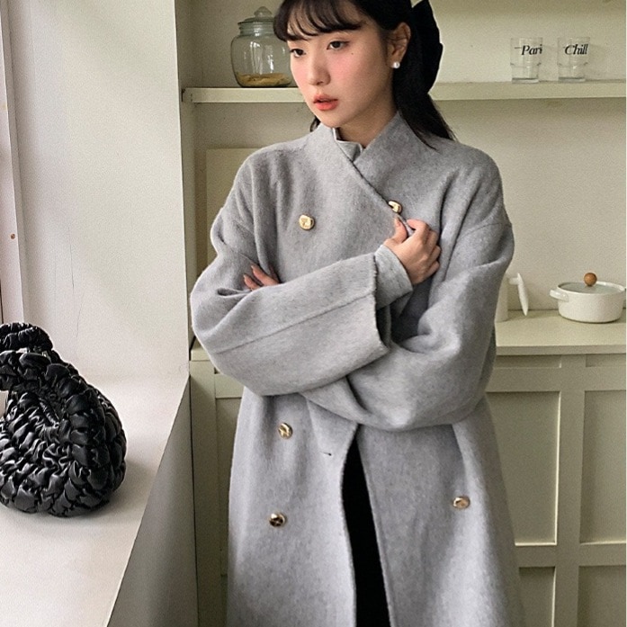 ウール両面ニットコート レディース 2026新作 高級感 ミディアムロング ニット グレー 秋冬 ジャケット