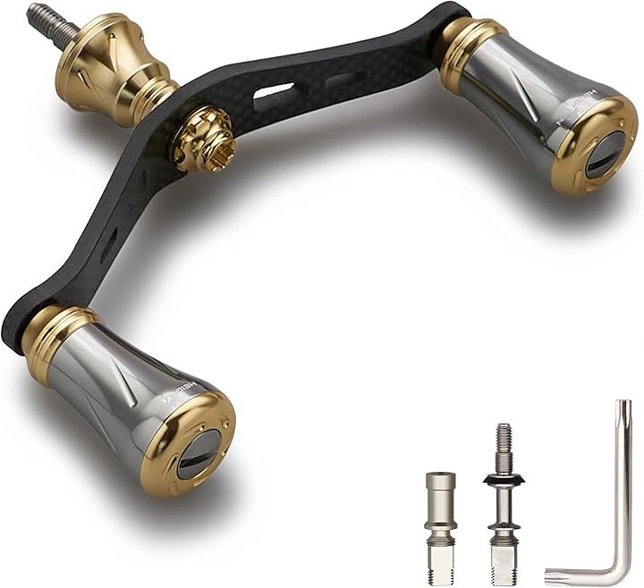 90mm リール ハンドル シマノ ダイワ 通用 1.5K炭素布 カーボンクランクハンドル スピニングリール用 Chess Series -(19mmノブ搭載 - ガンメタル＆ゴールド)