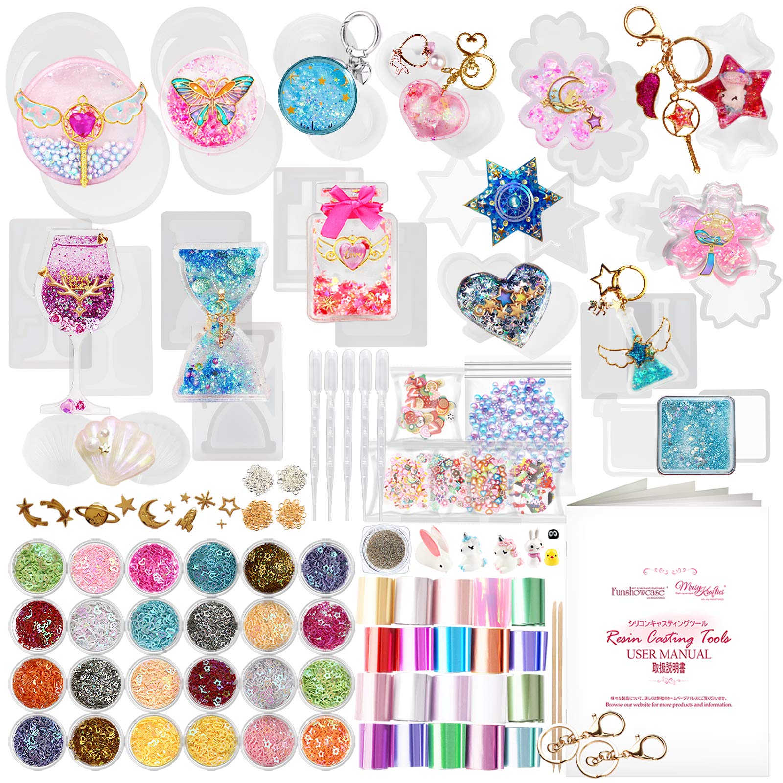 FUNSHOWCASE シェイカーモールド シャカシャカ セット レジン キーホルダー ストラップ シリコンモールド/フィルム/ホロブラム/スライス棒/スポイト 手作り 初心者 道具 ジュリー 133
