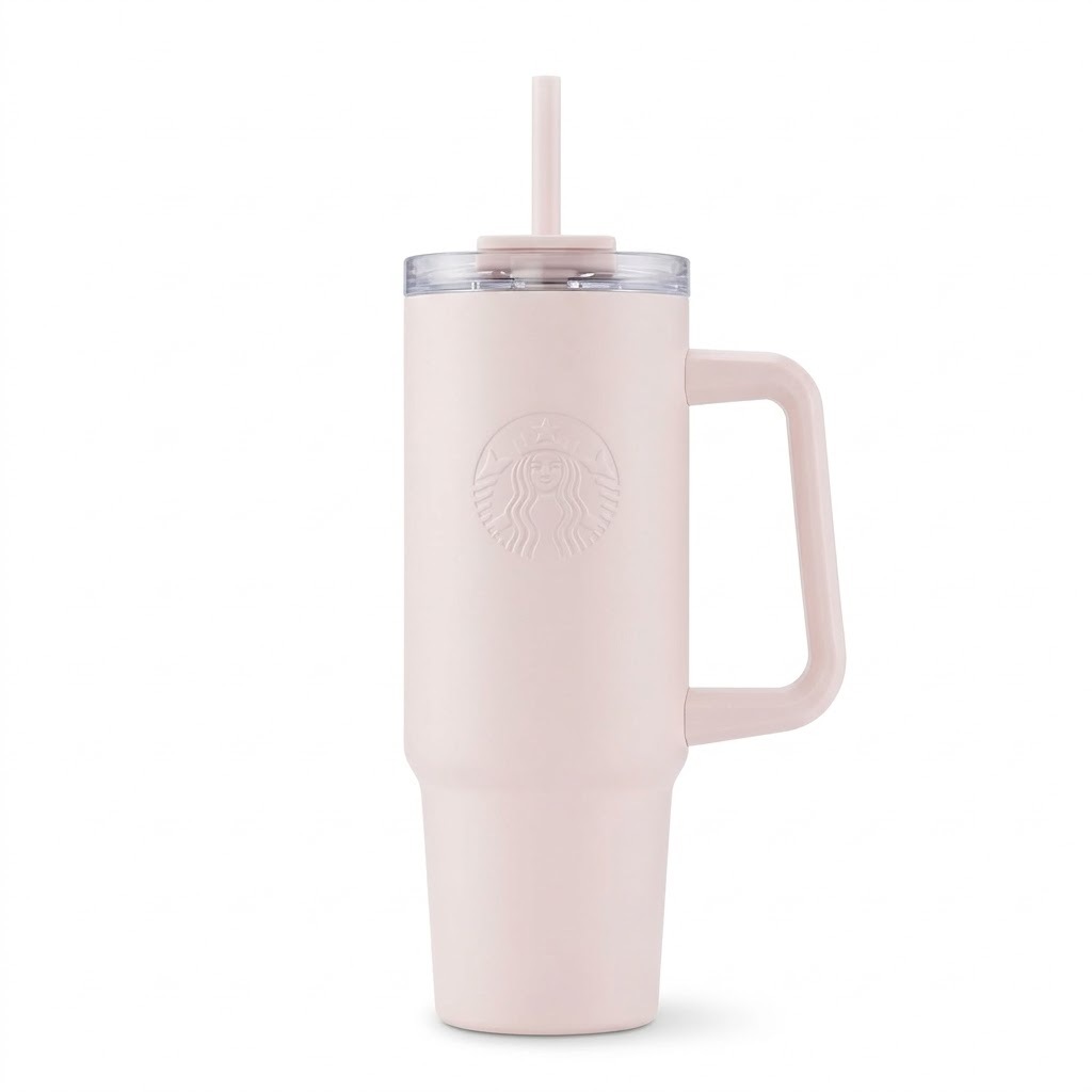 タンブラー ストロー付き ハンドル付き 900ml 大容量 ステンレス 真空断熱 保冷 保温 クリスタルピンク 2WAY 直飲み カップホルダー対応 蓋付き 公式デザイン ギフト 贈り物