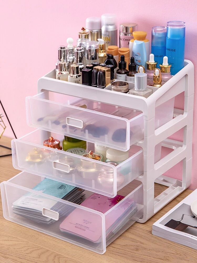 【超お得1つ買うと10個もらえる】急速出荷化粧品収納ボックス 卓上棚 ドレッサー 引き出し マスク 口紅 スキンケア用品 棚 オーガナイザー