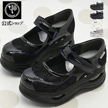 ヨースケ YOSUKE 厚底スニーカー レディース ストラップシューズ 白 黒 レース 7.0cm 厚底エアインソール