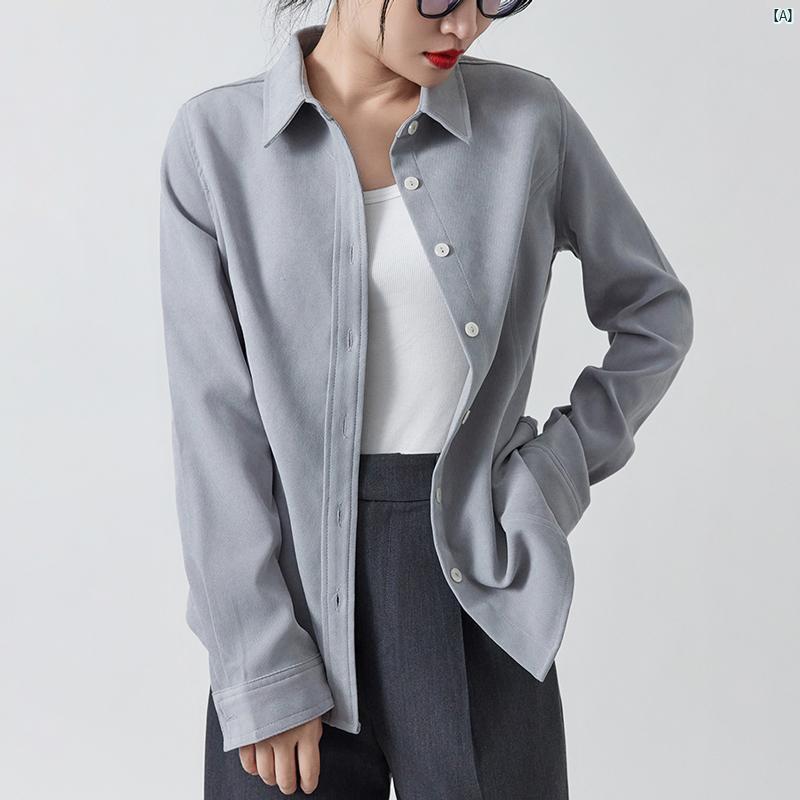 レディース ファッション　レディース　カジュアル　上品　綺麗　外出 厚手 レイ ヤード 起毛 シャツ 秋冬 長袖 レトロ メイラード OL インタビュー トップ