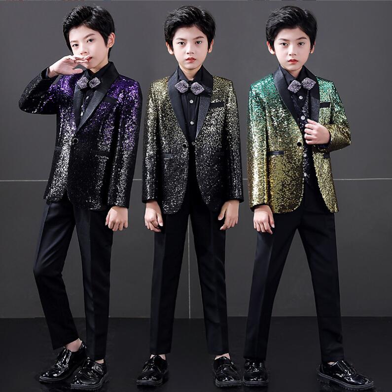 人気新作 子供用舞台スーツ スパンコールジャケット 男の子紳士服 子供服 グラデーション キッズ礼服 子供フォーマルスーツセット キラキラ 子どもタキシード テーラードジャケット フォーマルセット 8,085円