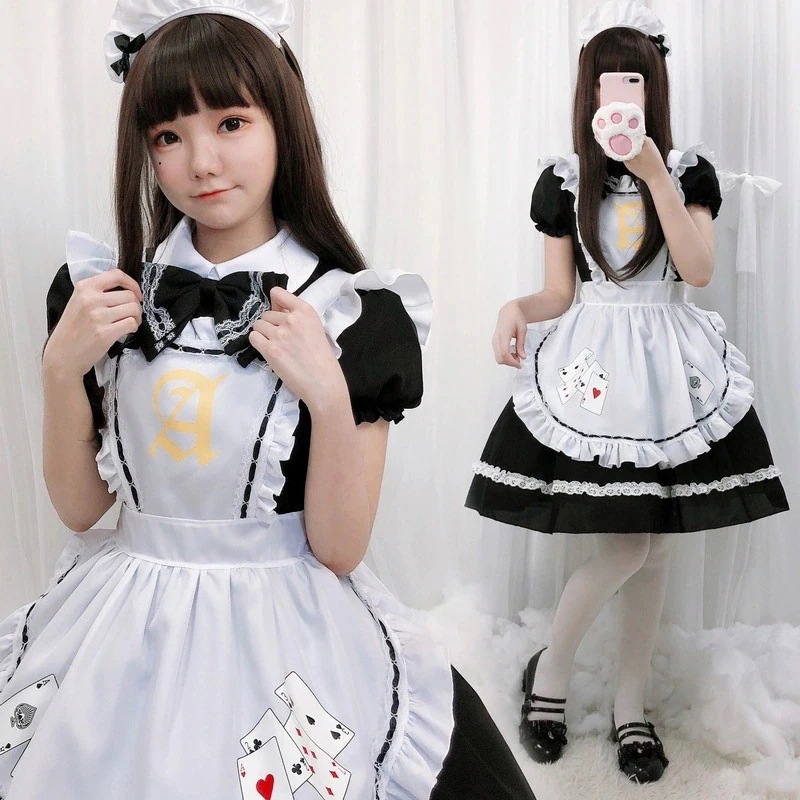 黒のコスプレアニメメイド衣装日本のかわいいロリメイド制服誘惑