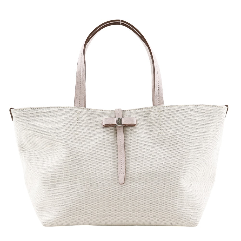 Salvatore Ferragamo サルヴァトーレフェラガモ ヴァラ AU-21 B851 ハンドバッグ キャンバス ベージュ ピンク レディース 中古品 Aランク