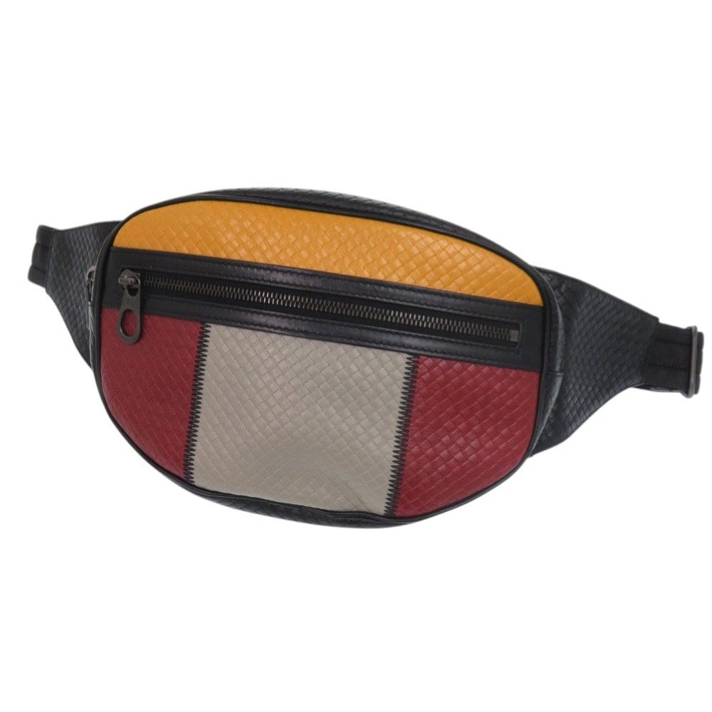 美品 ボッテガヴェネタ マイクロ イントレチャート ボディバッグ ウエストバッグ レザー ブラック 1313【中古】BOTTEGAVENETA メンズ