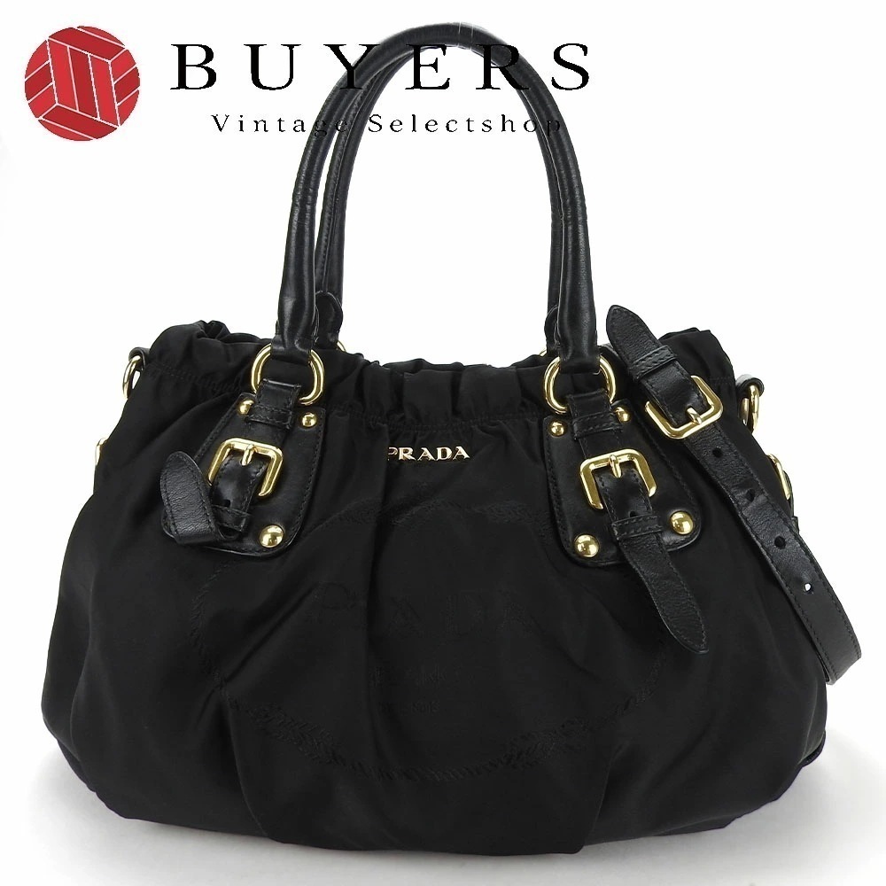 中古 プラダ ハンドバッグ 2WAY ナイロン レザー ブラック 黒 普段使い カジュアル ゴールド金具 レディース 女性 PRADA handbag shoulder nylon leather