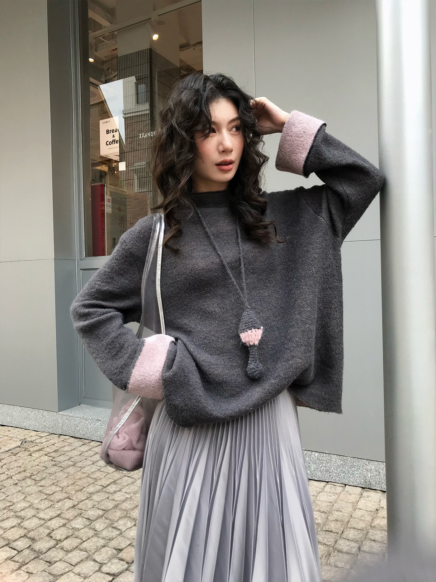 ぶつかり色ハーフハイネックゆったりけだるい風レディースセーターレディース秋冬毛織トップスレディース