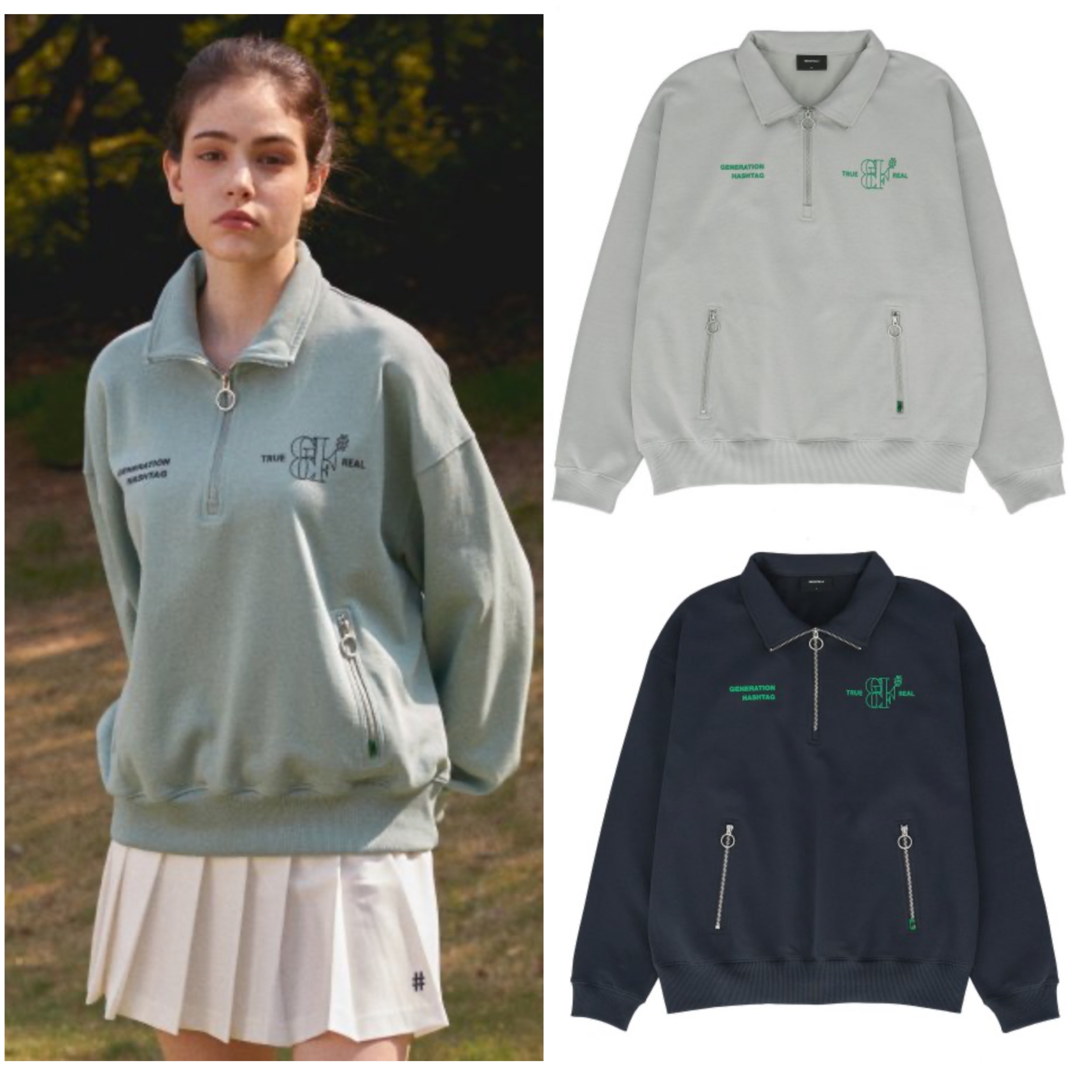 モックネック ハーフジップアップ オーバーフィット マンツーマンTシャツ　長袖