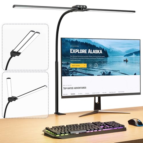 デスクライト LEDダブル光源電気スタンド KableRika 12W目に優しい卓上ライト クランプ式 4色温度・4段階調光・明るい高輝度 30分のタイマー 自動消灯 タッチパネル デュアルライトバー