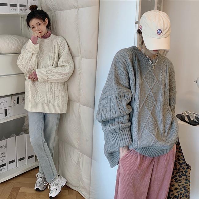 ニットセーター レディース セーター オーバーサイズ ケーブル編み ニット 丸首 レトロ 編み模様 ニットセーター ラウンドネック プレゼント 7,618円