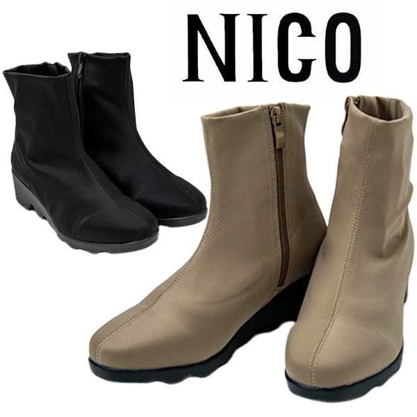 NICO ニコ NS 8991 レディース レインブーツ 厚底 ストレッチ素材 生活耐水 耐滑設計 内側ファスナー 軽量 コンフォート ふかふかインソール 脱ぎ履きしやすい おしゃれ 6,490円