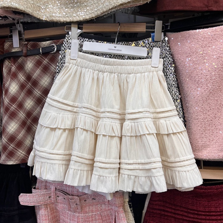 【1つ買うと10つ無料】バレエスタイル白いふわふわスカート女性秋の小さなスカートハイウエストスウィートスカート ラインケーキスカート