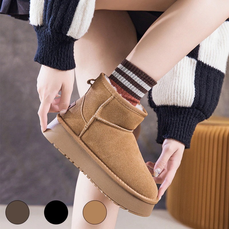 VMT43 韓国 ブーツ 牛革+ウール スノーブーツ ショートブーツ 長靴 ムートンブーツ 厚くて暖かい 本革 裏起毛 ブーツ レディース 冬のブーツ 靴 厚底ブーツ 冬 韓国ファッション シューズ