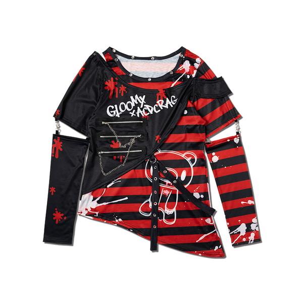 ビビッドグルミ ボーダー L/S T 原宿系 パンク ロック V系 ダーク 病み 病みかわいい ブラック/レッド