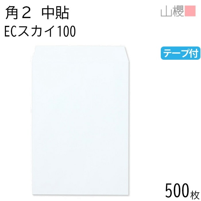 [ケース販売] 山櫻 封筒 角2 中貼 ECスカイ 紙厚100g テープ付 郵便枠ナシ 500枚 / A4用 スラット パステルカラー 無地 郵便番号枠なし 00563268-0500