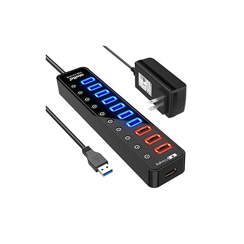 USB3.0ハブ 電源付き, atolla 7ポート5Gbps高速 USBハブ3.0 の 拡張+ 4充電ポート USB Hub 独立スイッチ付 12V/4A 48W電源付き