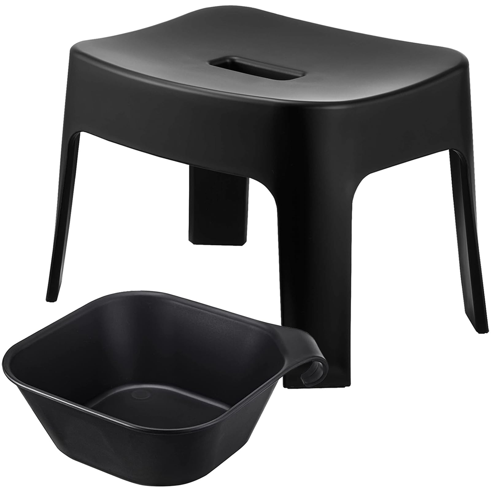マグネット風呂イス 座面高25cm + マグネット&引っ掛け湯おけ 【2点セット】 tower 浮かせる収納 バスチェア ブラック 6926 5379