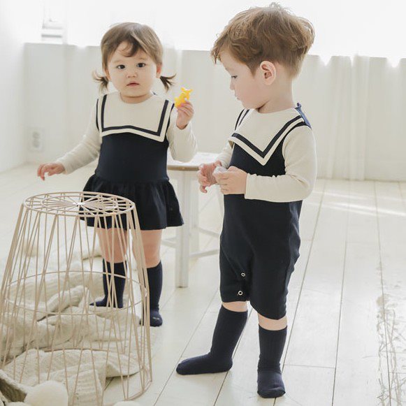 【コンビニ受取対応商品】 韓国子ども服 セーラー襟ロンパース 男の子 女の子 ロンパース