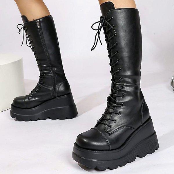 レースアップ 厚底 プラットフォーム 女性用 アンクル 丈長 ワーク ブーツ 9cm sjjy H17_P409795810