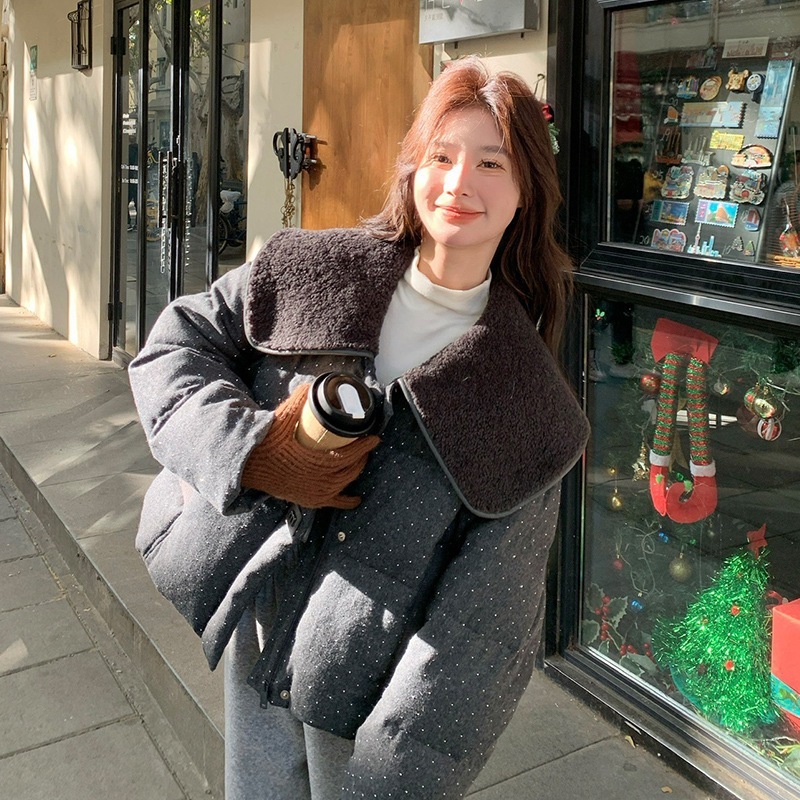 ネイビーカラー豪華な水玉模様のダウンジャケット2024新しいスタイルの小さな厚みのある経年劣化90ホワイトダックダウンジャケット