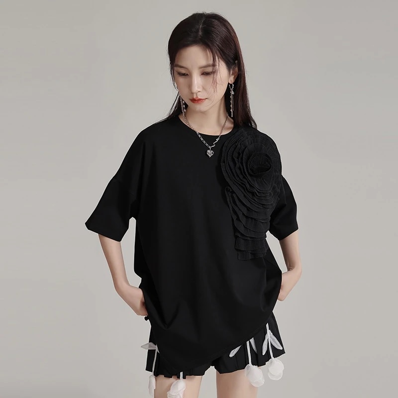 日韓 上品 高級感 半袖 キュービック フラワー Tシャツ 新作 シンプル おしゃれ ゆったり 快適気質 流行り 夏の半袖 トップスン素材トップス 8,035円