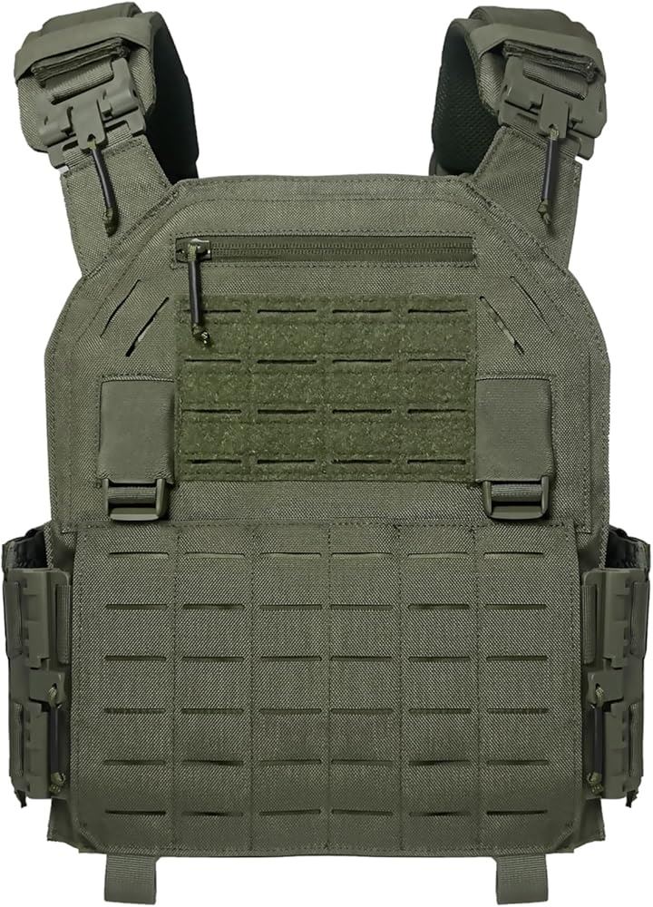 タクティカルベスト 軽量 プレートキャリア サバゲー用 サバイバルベスト MOLLE モール対応 戦術 サイズ調整可 1000Dナイロン素材 レーザー切断 通気(レンジャーグリーン)