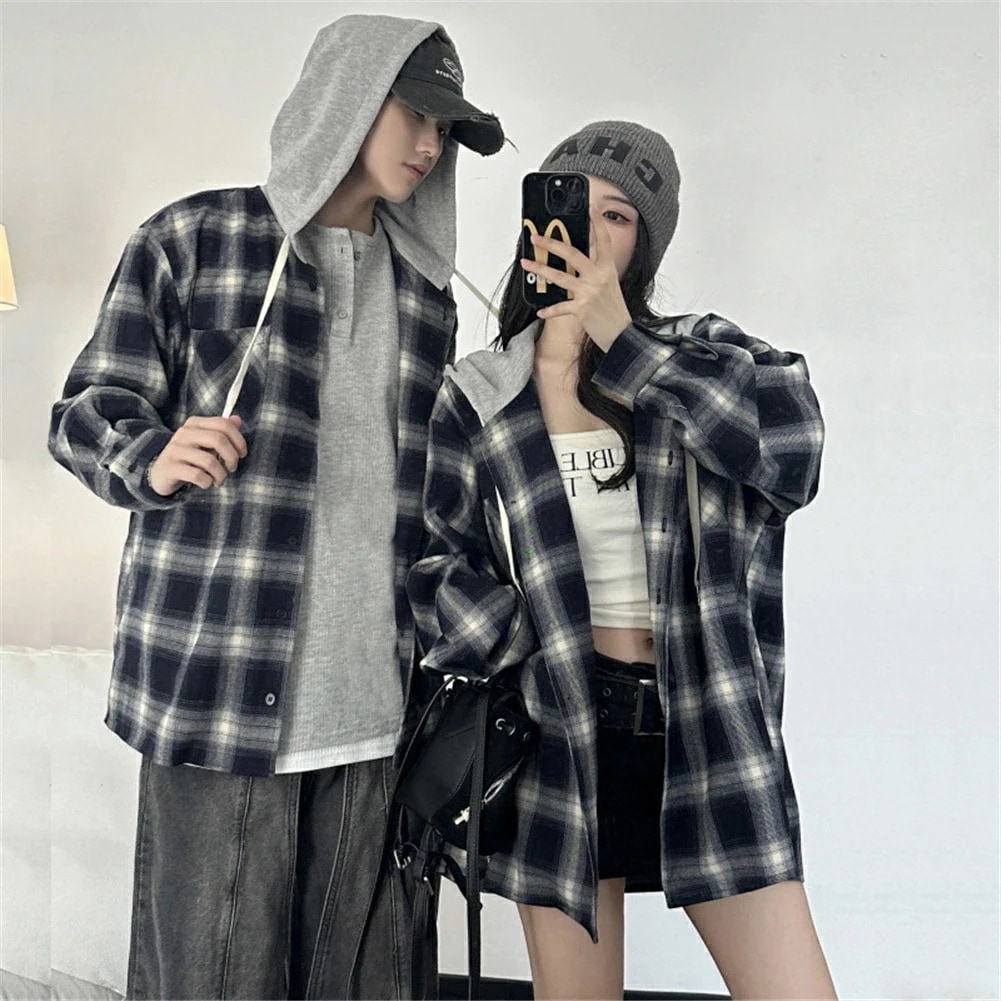 【送料無料】ペアルック アウター レディース チェック フード付き ゆったり ペアルック カップル お揃い 服 トップス クリスマス プレゼント リンクコーデ ペア カップル ペアルック ブランド コ