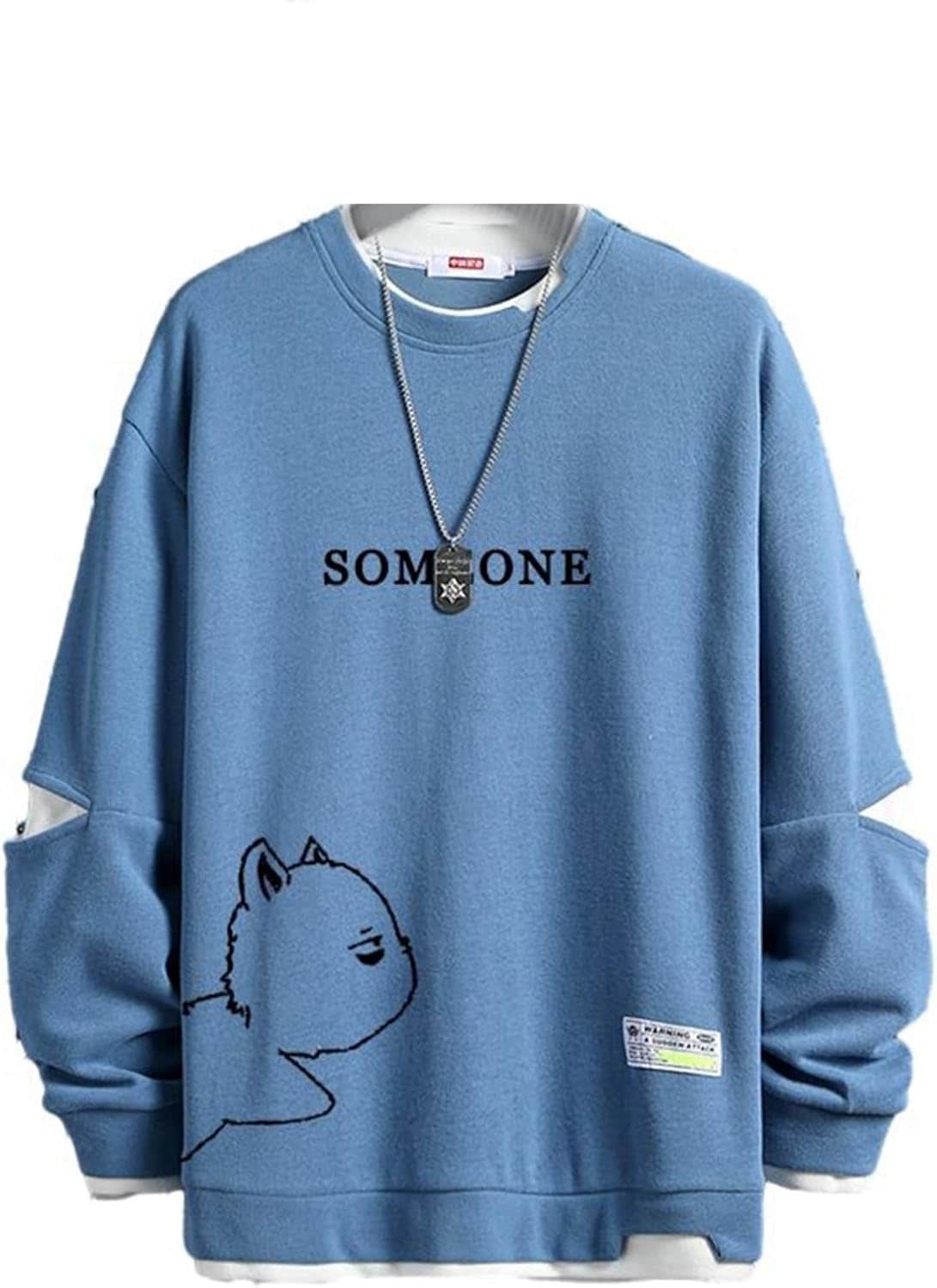 トレーナー 4xl プリント柄 動物 パーカー 可愛い メンズ クルーネック フルオーバー 破れ トップス Tシャツ おおきいサイズ 春秋服 上着 重ね着風 日系 着心地 カジュアル ハイキ