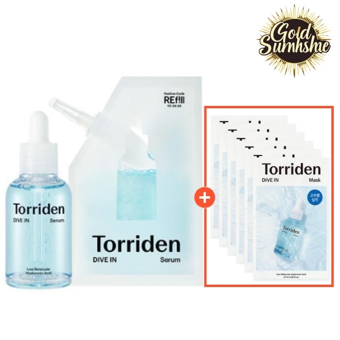 [1+1+1]ダイブイン 低分子 ヒアルロン酸 セラム 50ml+50ml(詰め替えパック)+マスク6枚/氷山性/ビーガン/速保湿/本物の保湿 セラム/高保湿 マスクパック