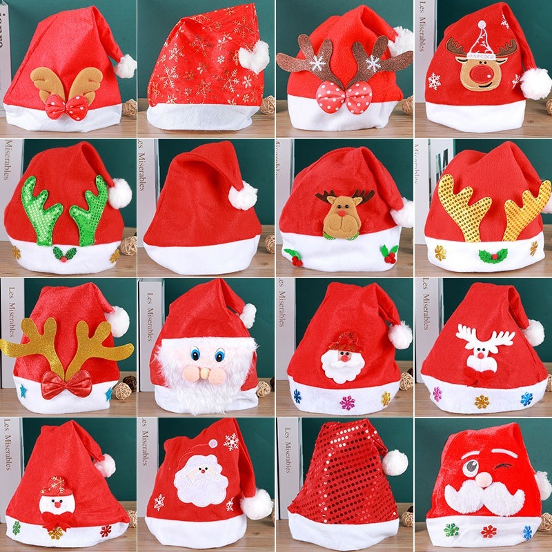 10個セット サンタ帽子供サンタ帽子大人の鹿の頭飾りキャラクター幼稚園のクリスマス飾り