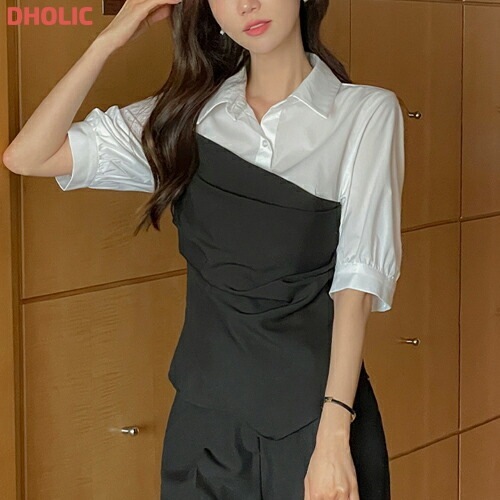 [メガ割りSALE]ドレープアンバランスドッキングブラウス