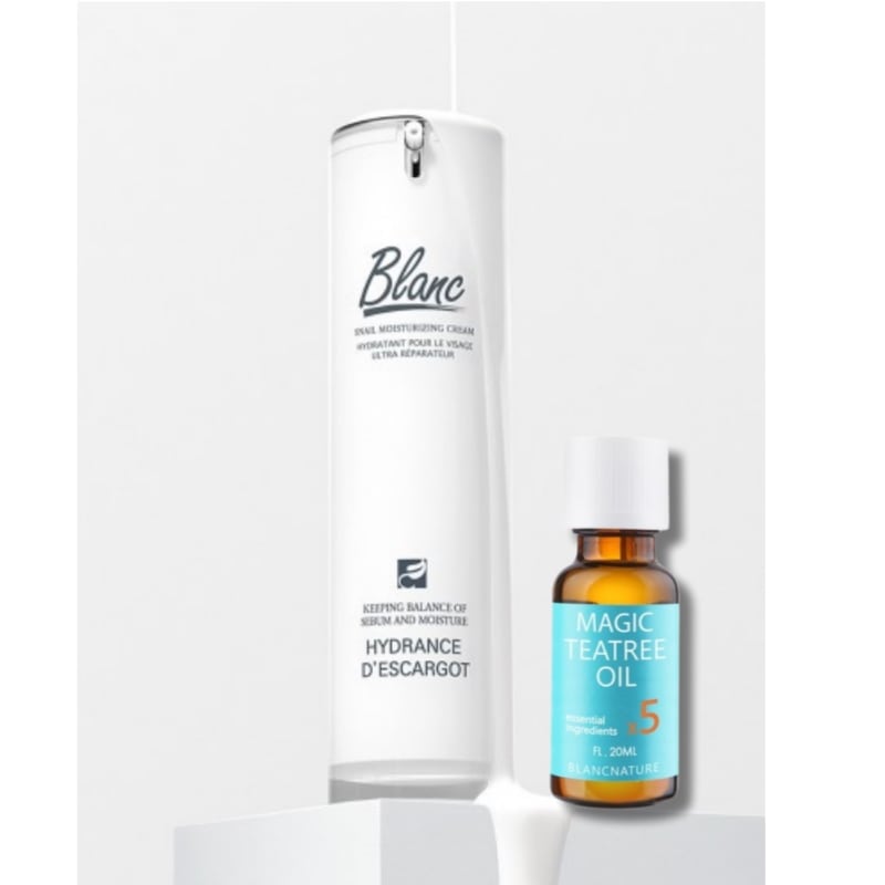 高濃縮 シカ入りカタツムリ跡クリーム60ml+5倍高濃縮マジックティーツリーオイル20ml 블랑네이처고농축 시카 넣은 달팽이 흔적크림, 60ml,+5배 고농축 매직 티트리 오일, 20ml