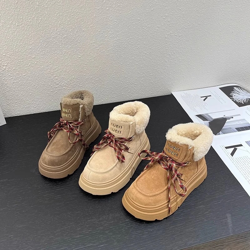 韓国 ブーツ 牛革+ウール スノーブーツ ショートブーツ 長靴 ムートンブーツ 厚くて暖かい 本革 裏起毛 ブーツ レディース 冬のブーツ 靴 厚底ブーツ 冬 韓国ファッション シューズ